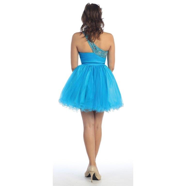 turquoise one shoulder beaded dress