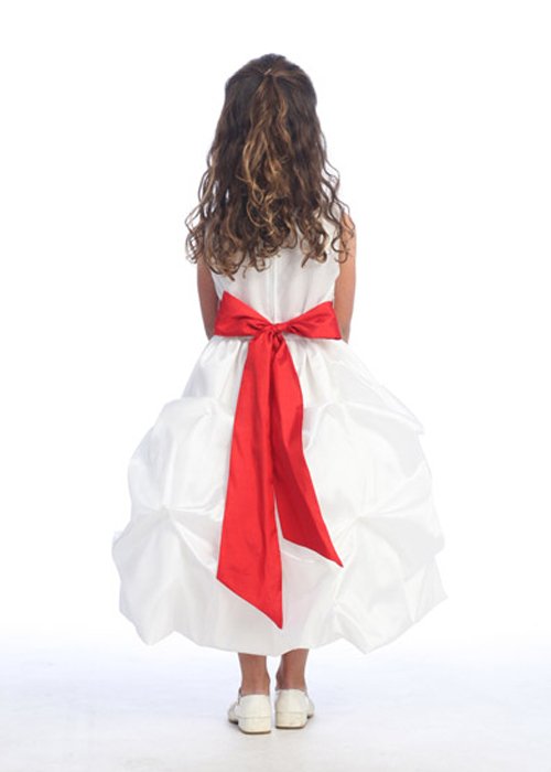 white dress with colored sash