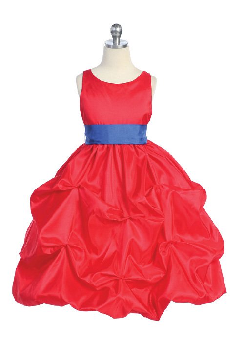 red dress with royal blue sash