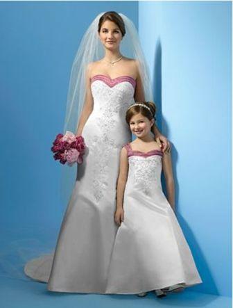 bride with matching flower girl dresses