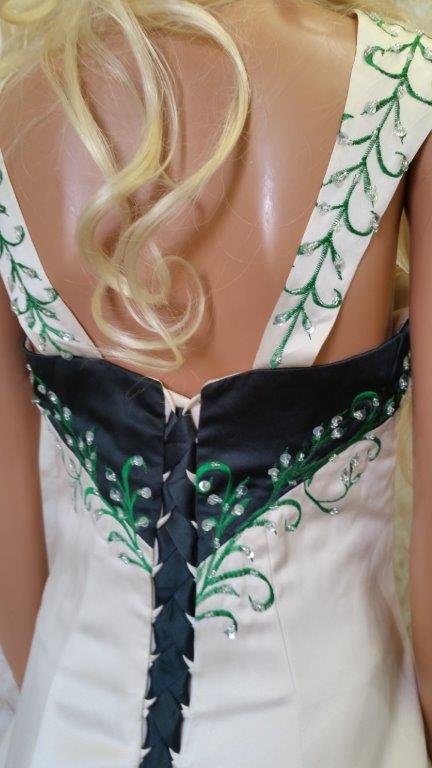 light champagne and forest green wedding gown