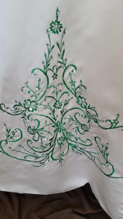 light champagne and forest green wedding gown