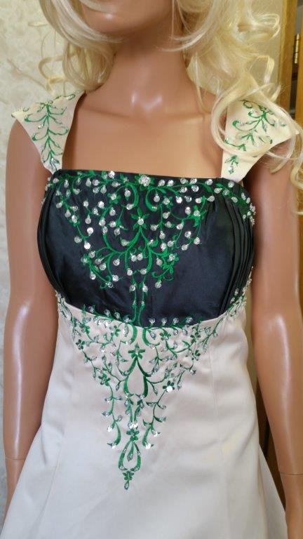 light champagne and forest green wedding gown