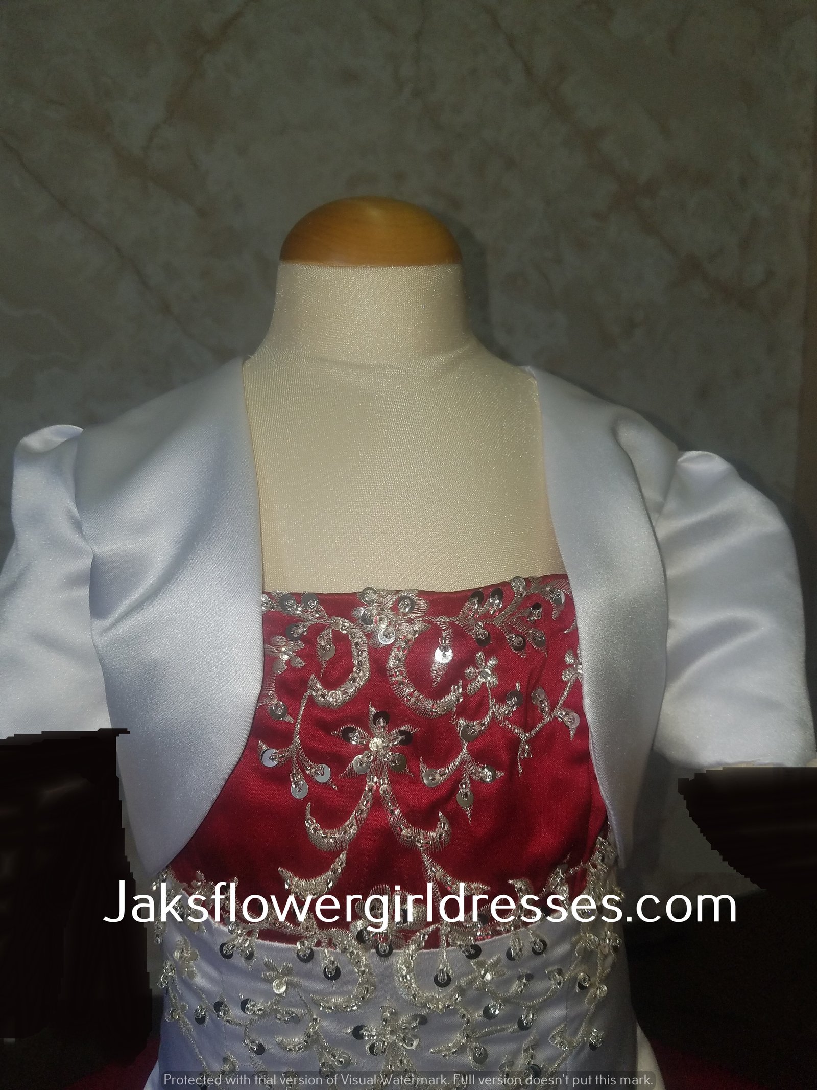 white and apple red flower girl dress with train