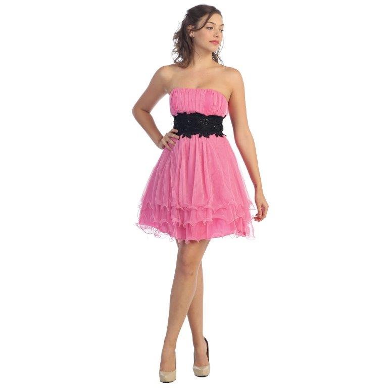 pink Strapless tiered chiffon gown