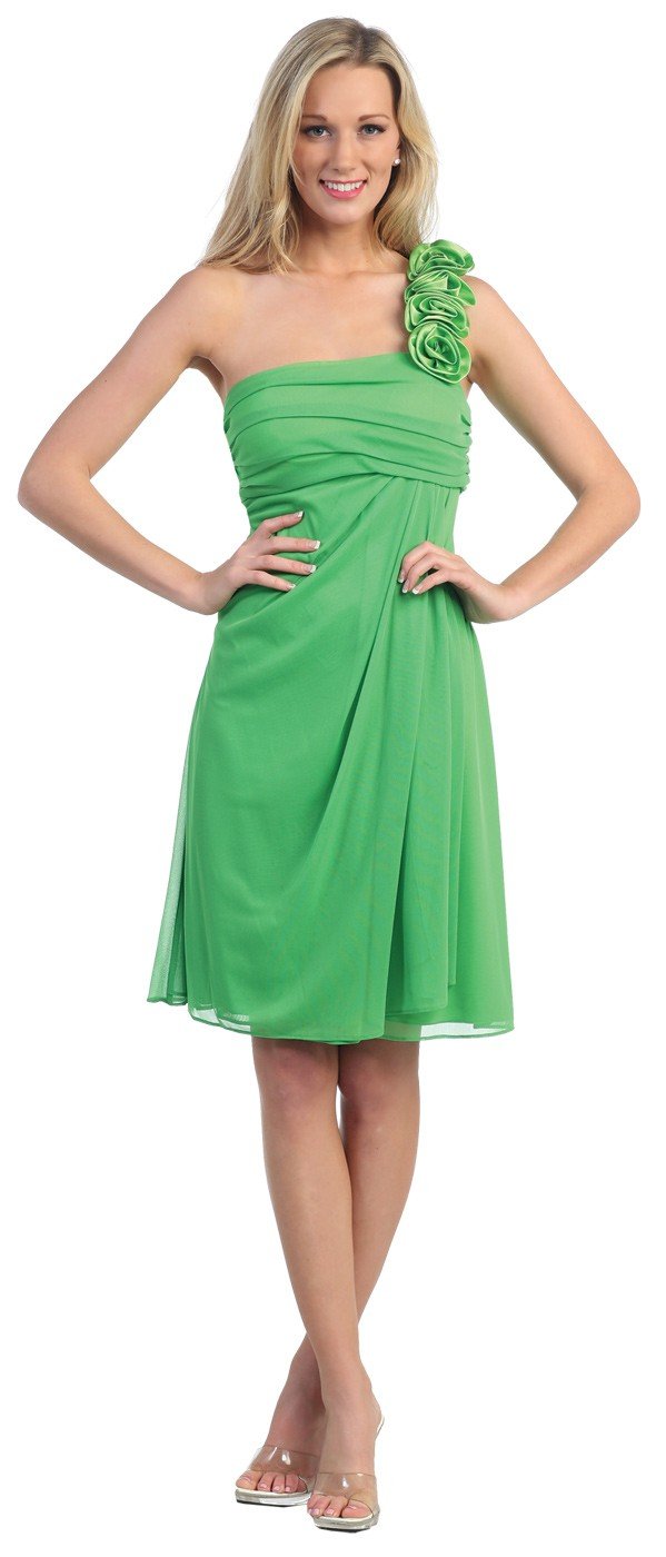 Green Flower One-Shoulder Chiffon  Bridesmaid Dress