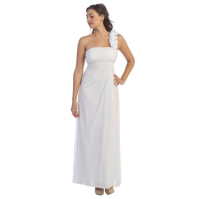 Long one strap chiffon bridesmaid dress white