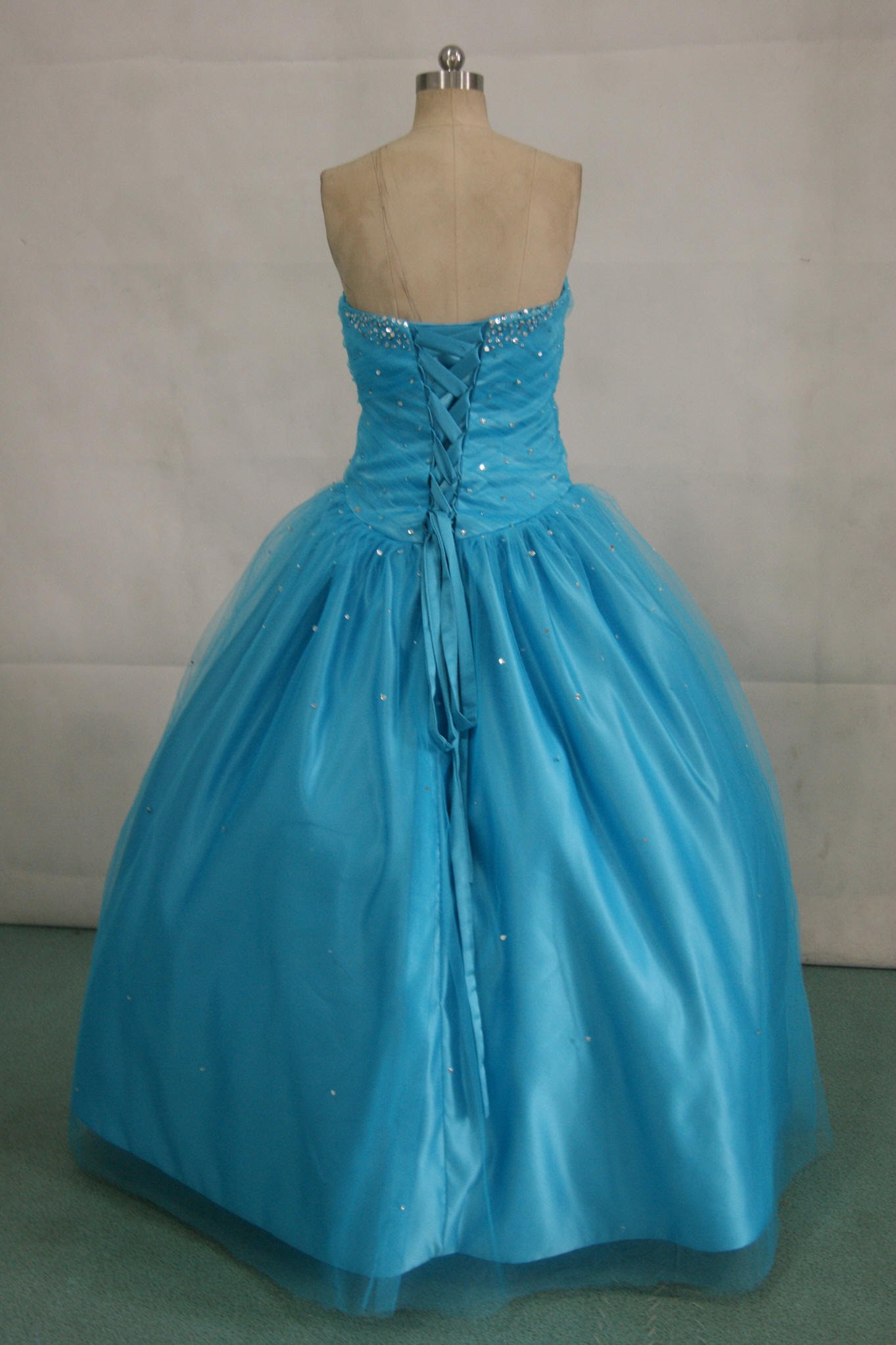 Peacock blue prom dress with silver�beading