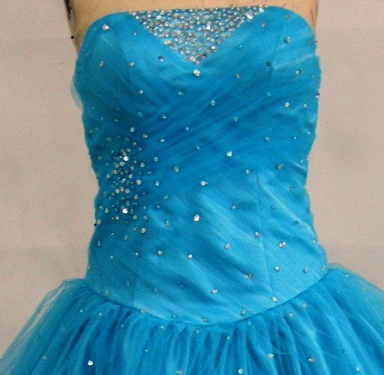 Peacock blue prom dress with silver�beading
