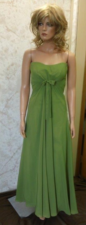 Long green strapless bridesmaid gown.