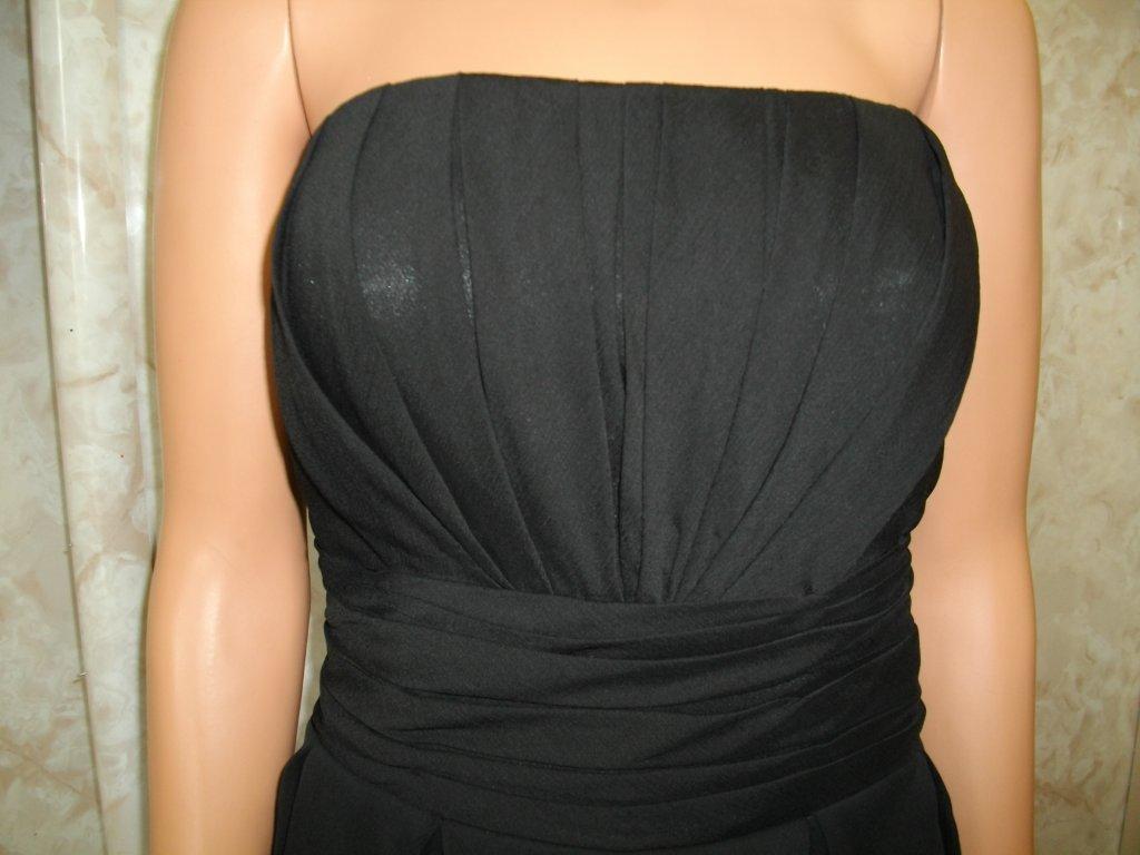 Black Strapless Short Chiffon Dress with Layered Skirt.