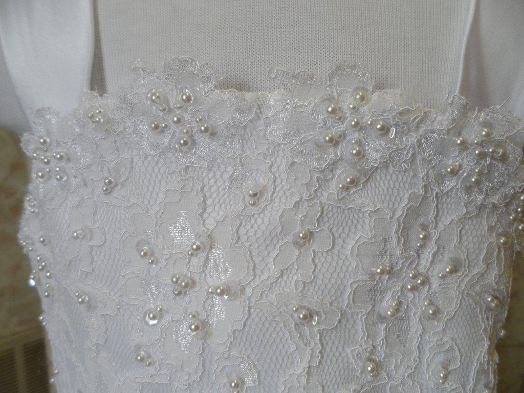 Faux pearl beaded lace miniature bridal gown