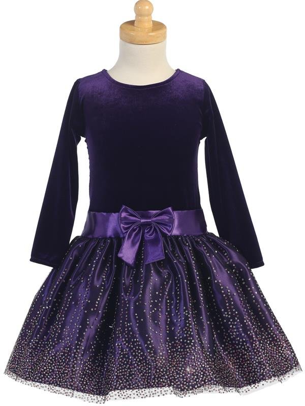 purple velvet long sleeve Christmas dress