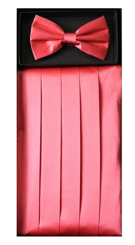 coral bow tie and cummerbund