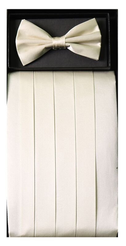 cream bow tie and cummerbund