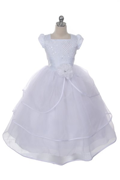 white cap sleeve flower girl dress