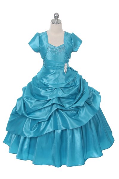 Aqua Girl Pageant Dress with Multi Layered Skirt 