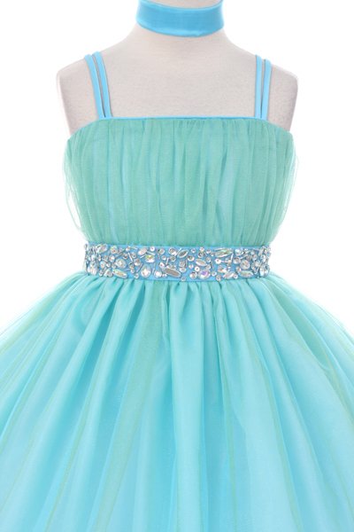girls aqua lime tea length dress