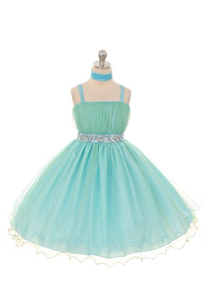 girls aqua lime tea length dress