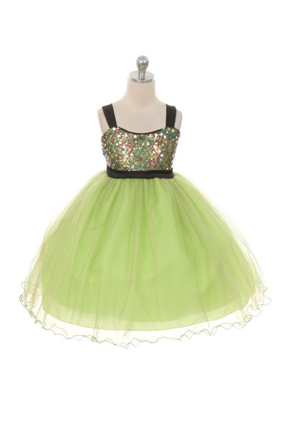 lime green Sequin and tulle girls dresses