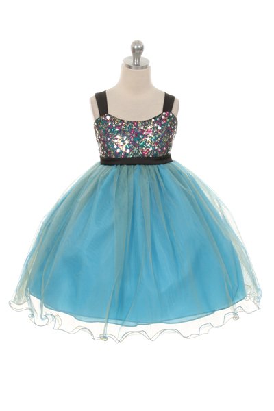 teal Sequin and tulle girls dresses