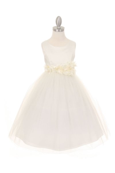 ivory flower girl dress with ivory flower sash