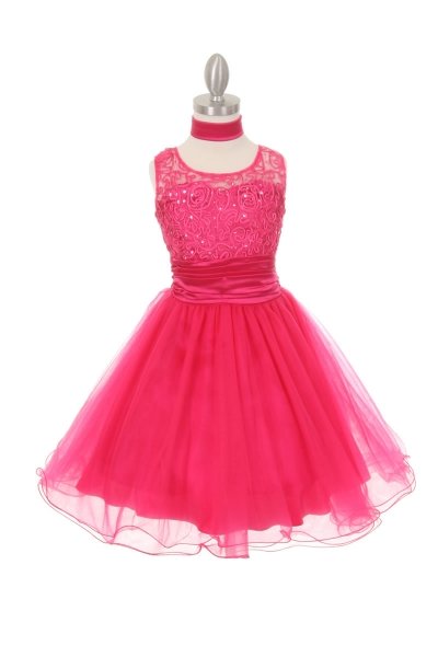 fuschia girls sequin lace dress