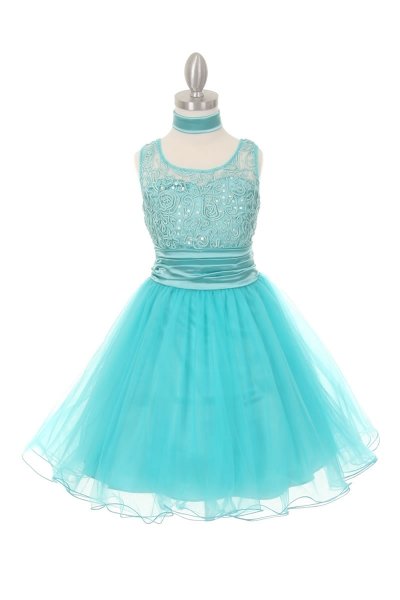 girls aqua lace dress