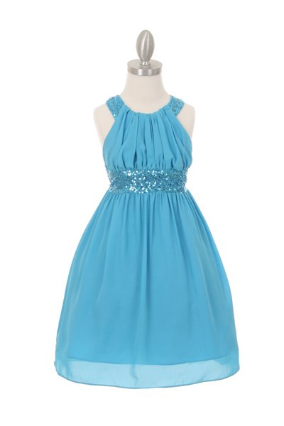 turquoise girls fancy sequins dress