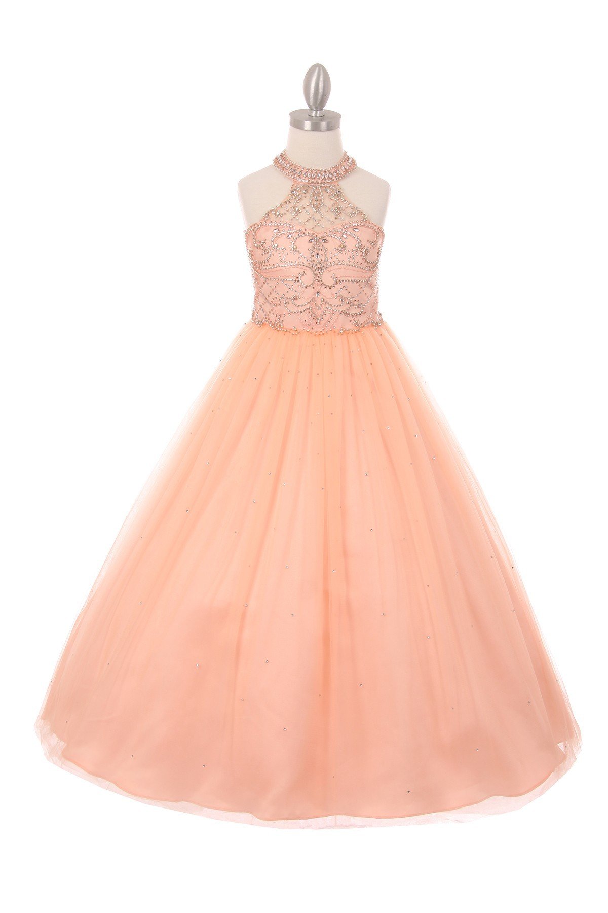 blush pageant dresses with illusion neckline