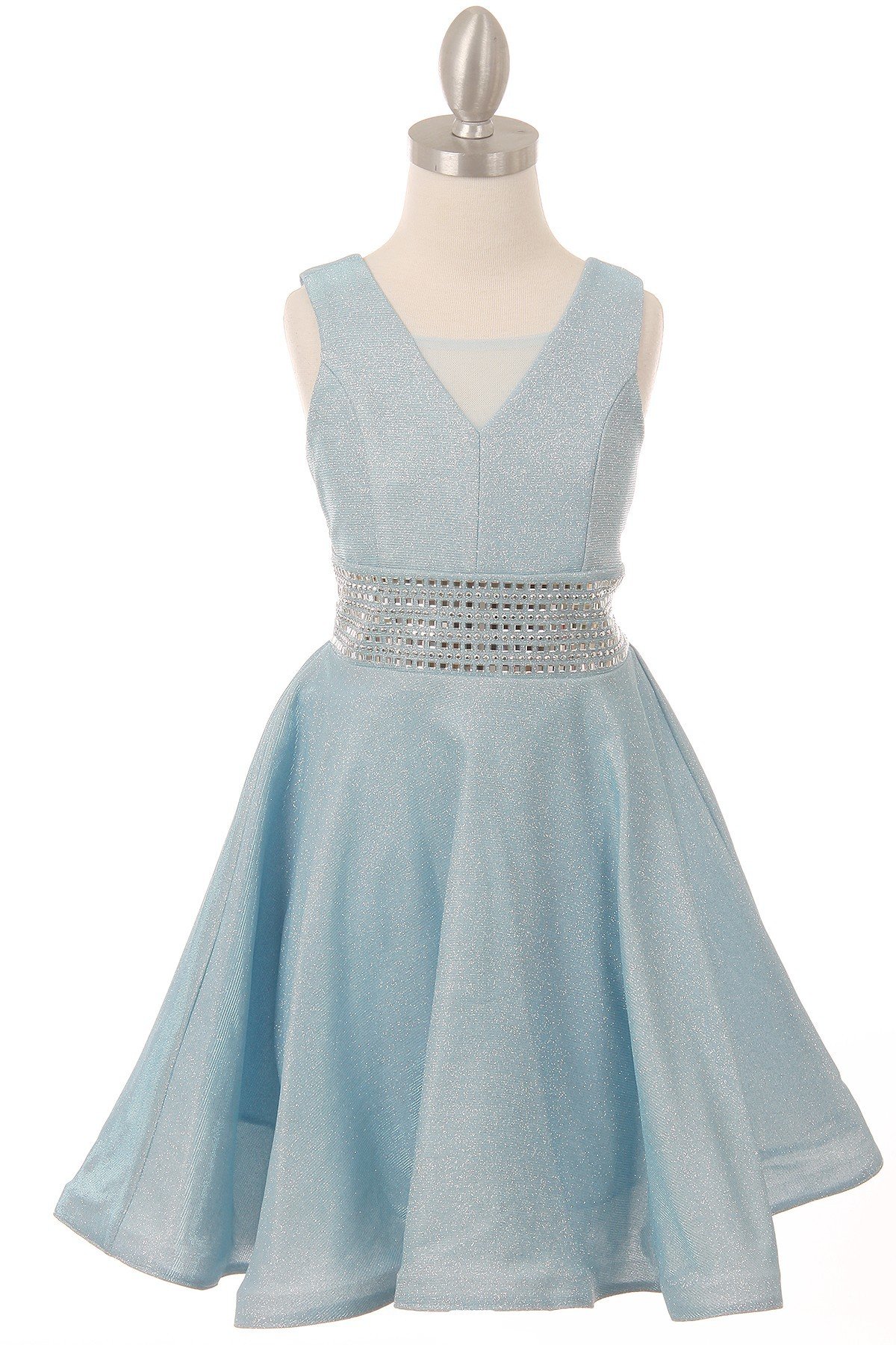 little girls blue summer dress with stud embellished waistline