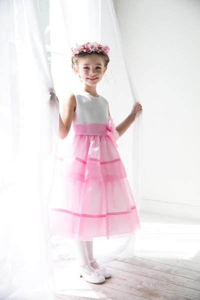 Little Girls Pastel Pink Ribbon Stripe Dress