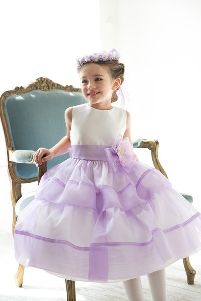 ittle Girls Pastel Lilac Ribbon Stripe Dress