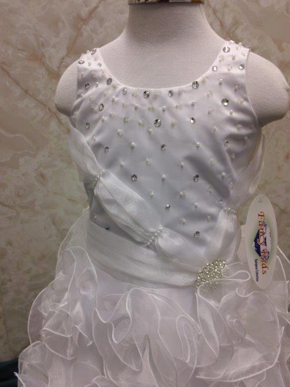 Long White rosette girls pageant dress