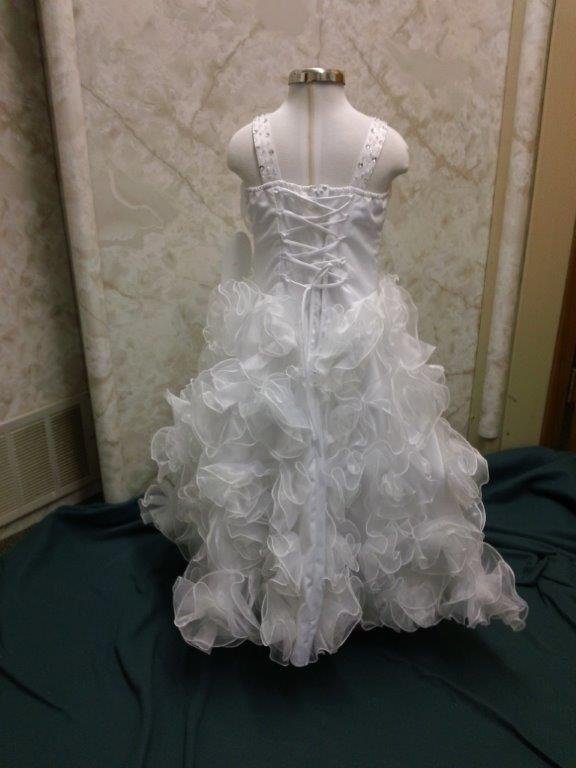 Long White rosette girls pageant dress