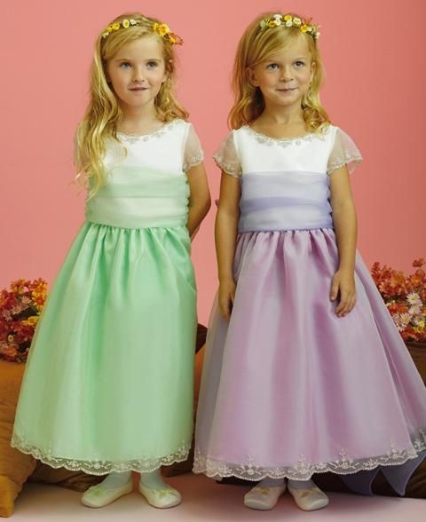 Celadon or  lilac organza short sleeve flower girl dresses