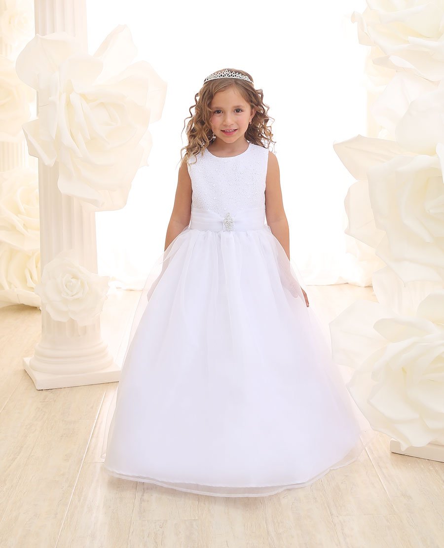 girls white flower girl communion dresses