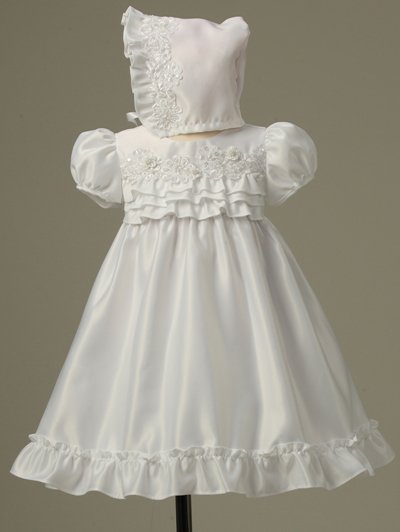 satin ruffled Christening dress