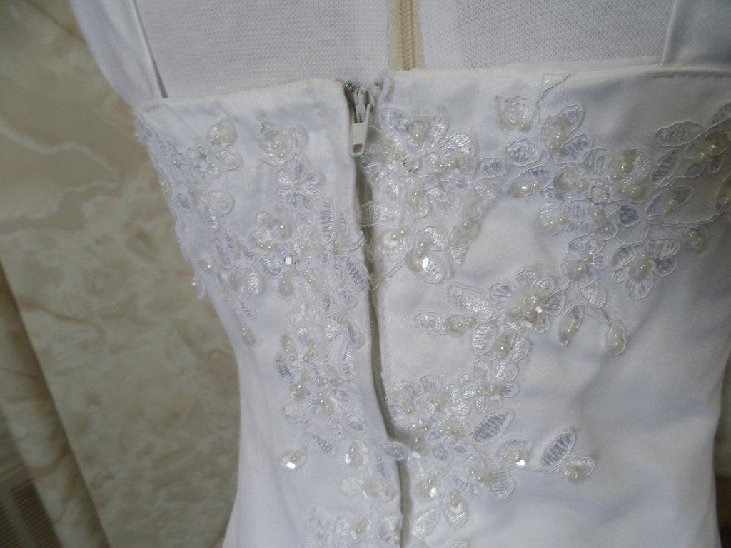 Miniature bridal gown with lace appliques