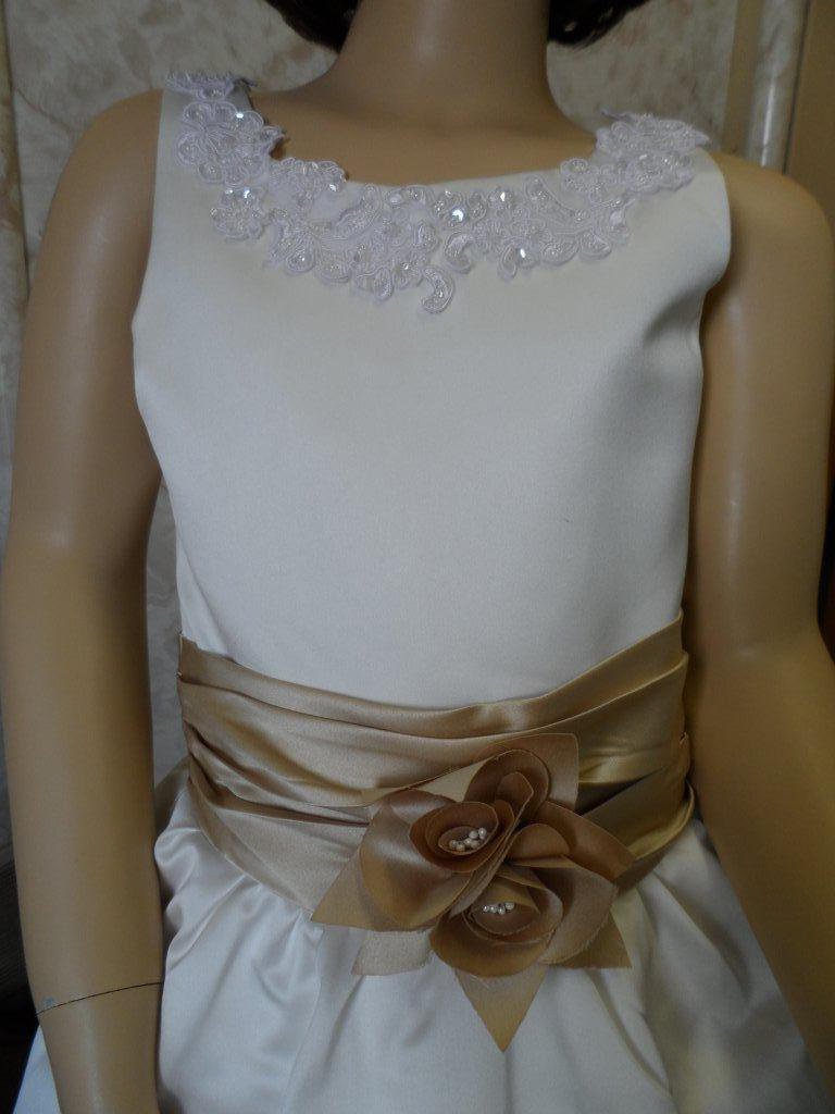 Ivory Flower Girl Dress with Champagne Flower Sash