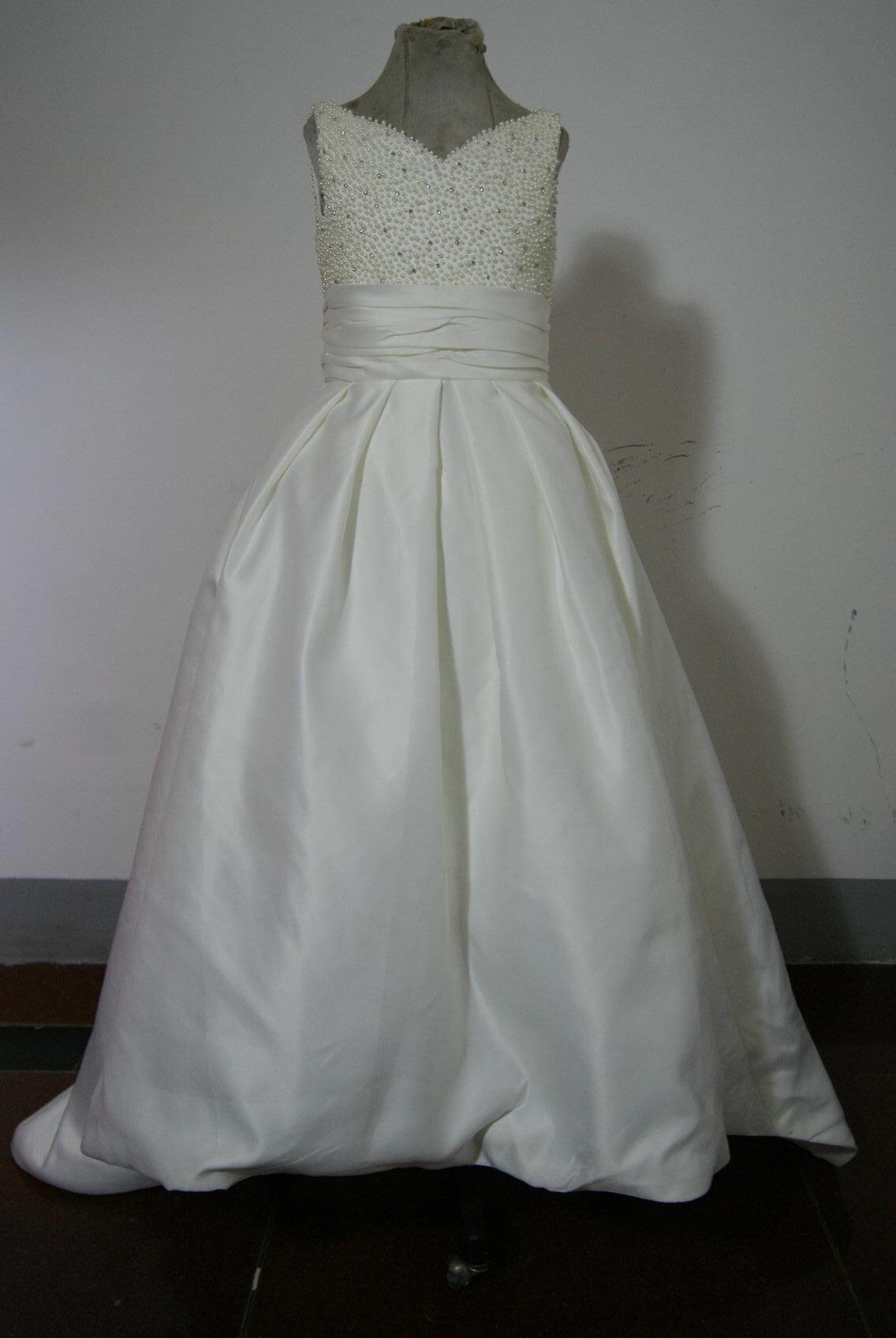 Sweetheart beaded flower girl dress, miniature wedding gown