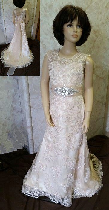champagne lace flower girl dress with beaded sash