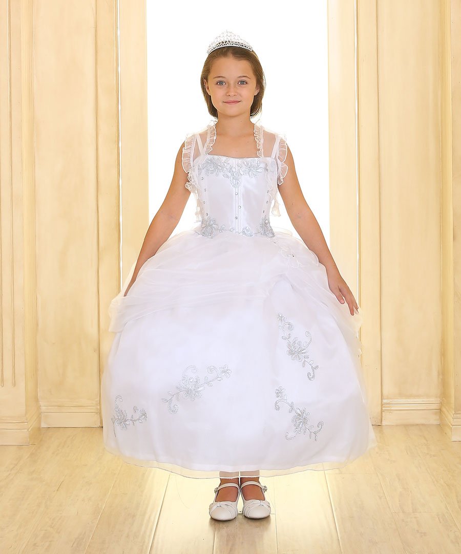 white flower girl communion dress