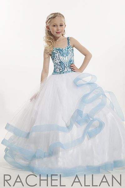 blue and white pageant dress