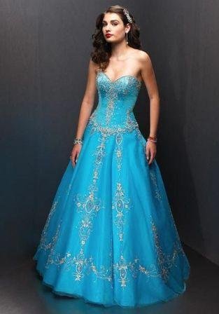 blue strapless evening dresses