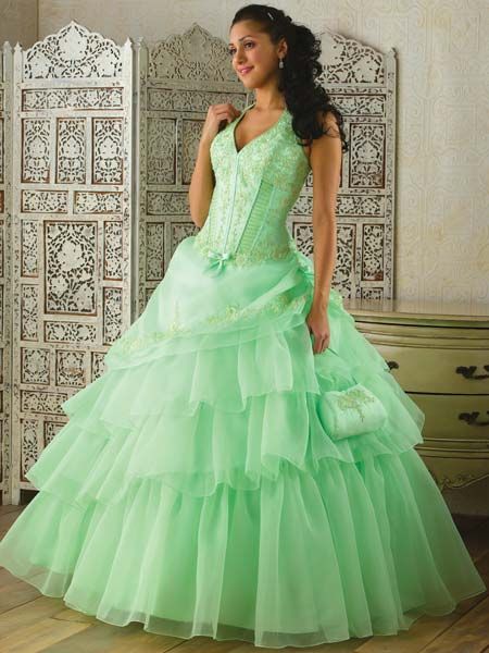 Green Organza Quinceanera Dresses.
