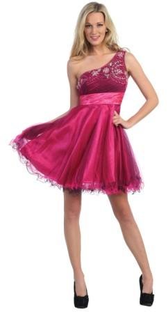 Short baby doll prom dress with one shoulder