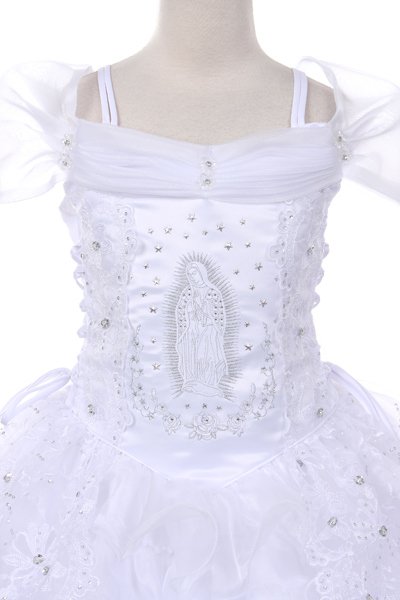 Off shoulder Communion dress with Virgin Mary embroidered top