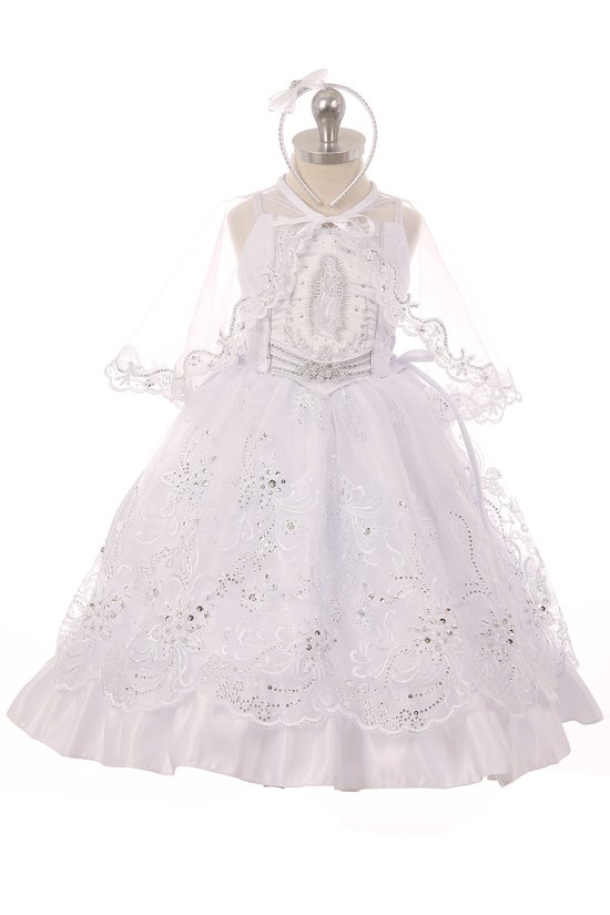 Virgin Mary embroidered baptism dress.