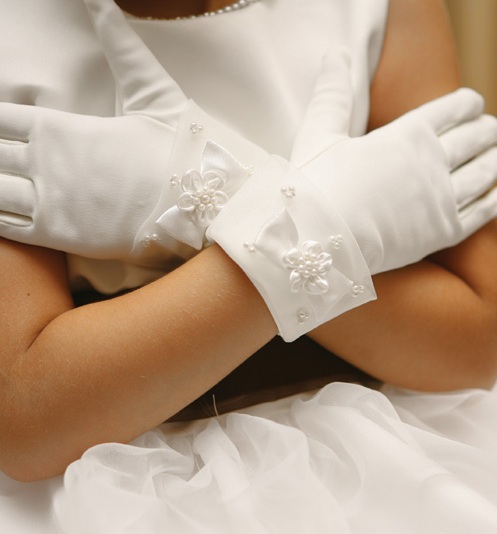 Ciaoed11 Flower Girl Wedding Long Golves,Dress Beading Golves for Formal Pageant Age 8-12 White
